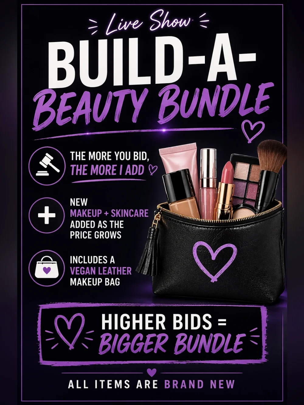 Build-A-Beauty Bundle NEW Makeup + Skincare in Vegan Leather Bag — More You Bid